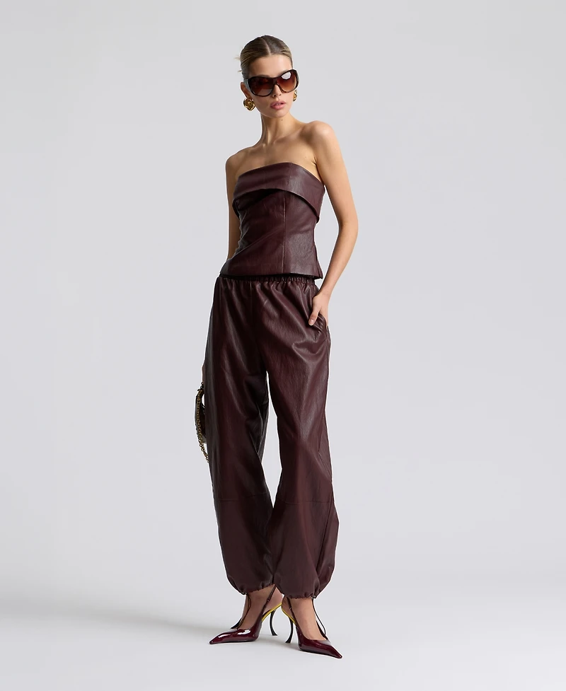 Avec Les Filles Women's Faux Leather Sleeveless Tube Top