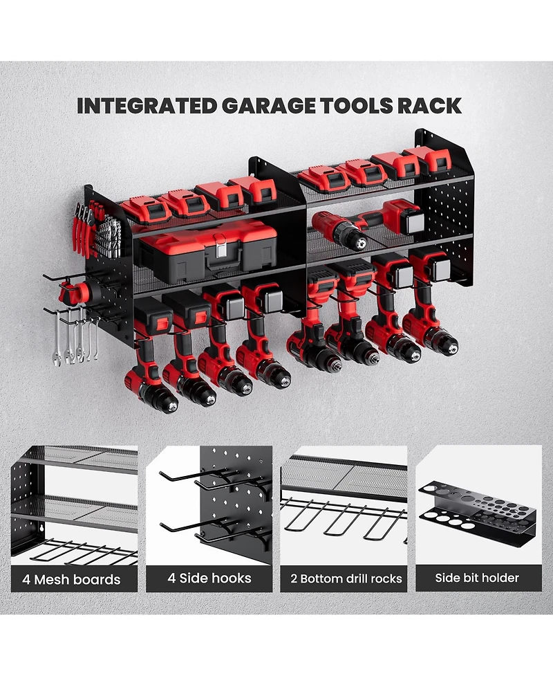 Xdovet Power Tool Organizer Wall Mount Drill Holder Pegboard Hooks Bit Rack Storage Garage Workshop