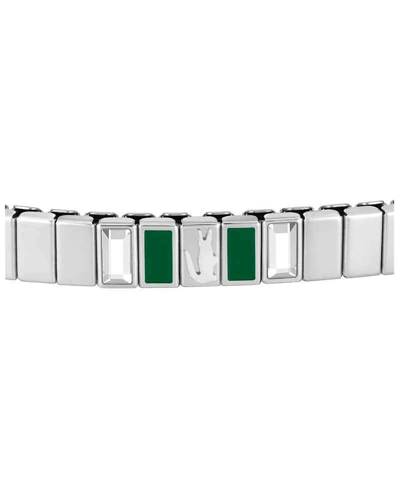 Lacoste Women's Courtline Gold-Tone Stainless Steel Green Enamel and Crystal Baguette Stretch Band Bracelet