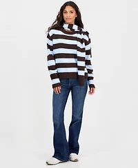 Madden Girl Juniors' Oversized Stripe Long-Sleeve Crewneck Pullover with Matching Scarf