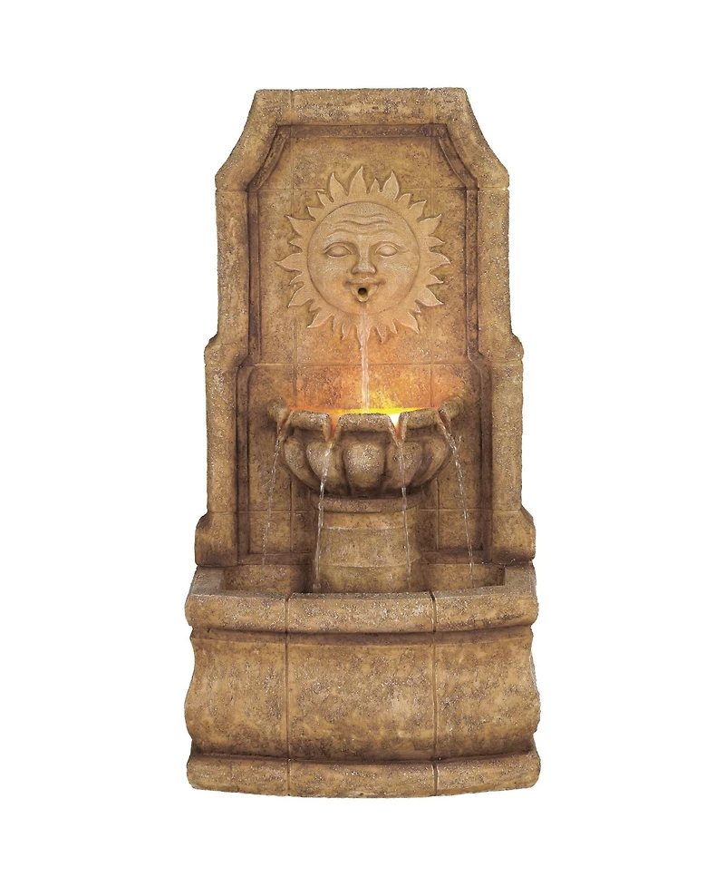 John Timberland Sun Villa 37" High Large Italian Outdoor Decor Faux Stone Floor Fountain with Light Led Outside Garden Patio