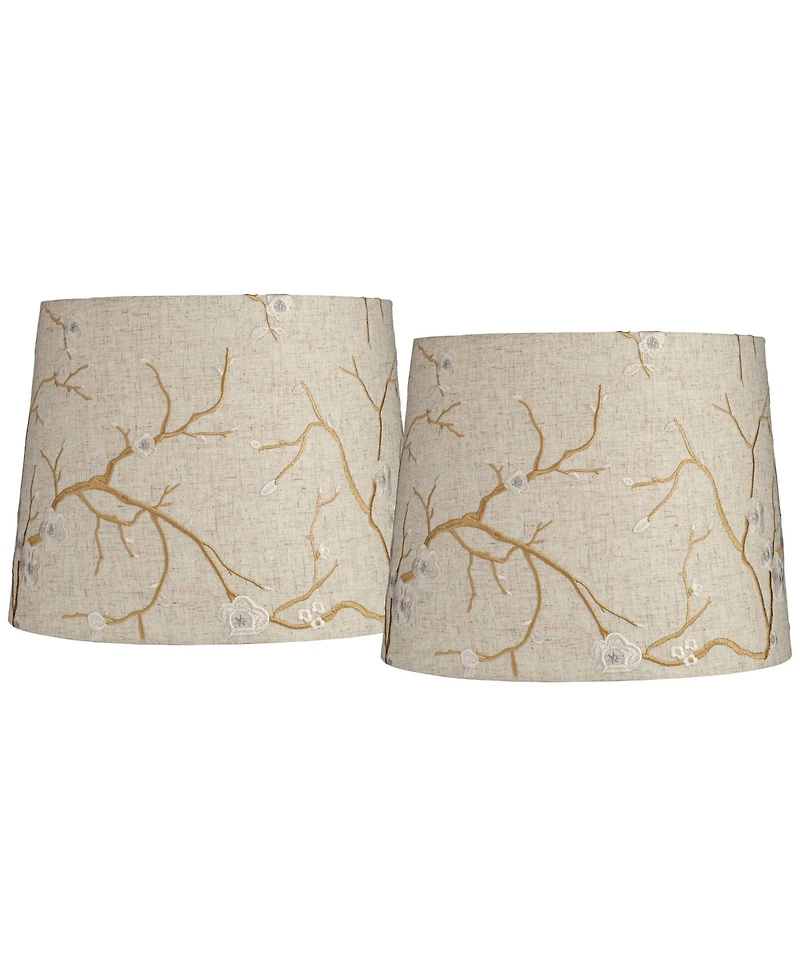 Springcrest Set of 2 Drum Print Lamp Shades Plum Flower Medium 12" Top x 14" Bottom x 11" High Spider Harp Finial Fitting