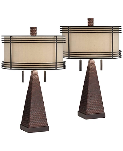Franklin Iron Works Niklas 26" High Industrial Table Lamps Set of 2 Usb Port Pull Chain Bronze Finish Metal Charging