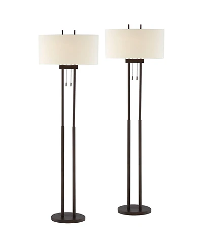 Franklin Iron Works Roscoe Modern 62" Tall Standing Floor Lamps Set of 2 Lights Twin Pole Pull Chain Roman Bronze Finish