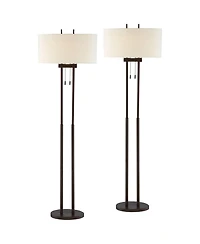 Franklin Iron Works Roscoe Modern 62" Tall Standing Floor Lamps Set of 2 Lights Twin Pole Pull Chain Roman Bronze Finish