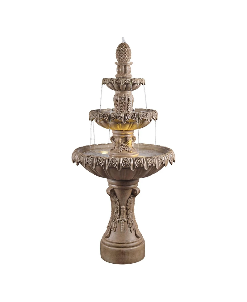 John Timberland Ibiza 62" High Large Italian Outdoor Decor Sand Stone Floor Fountain with Light Led 3-Tier Outside Garden Patio