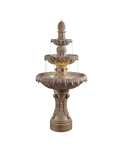 John Timberland Ibiza 62" High Large Italian Outdoor Decor Sand Stone Floor Fountain with Light Led 3-Tier Outside Garden Patio
