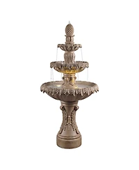 John Timberland Ibiza 62" High Large Italian Outdoor Decor Sand Stone Floor Fountain with Light Led 3-Tier Outside Garden Patio