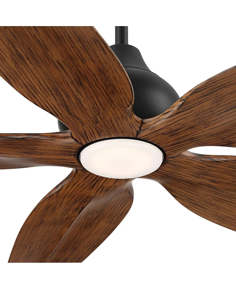 Casa Vieja 60" Lotus Bay Indoor Outdoor Ceiling Fan 5 Blade Led Light Remote Control Matte Motor Walnut Finish Blades Damp Rated