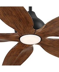 Casa Vieja 60" Lotus Bay Indoor Outdoor Ceiling Fan 5 Blade Led Light Remote Control Matte Motor Walnut Finish Blades Damp Rated