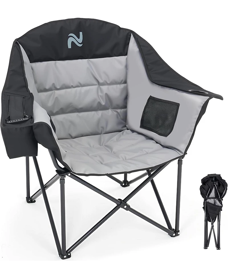 Mooncool Padded Camping Chair Portable Heavy Duty Arm Chairs with Side Pockets Cup Holder