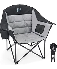 Mooncool Padded Camping Chair Portable Heavy Duty Arm Chairs with Side Pockets Cup Holder