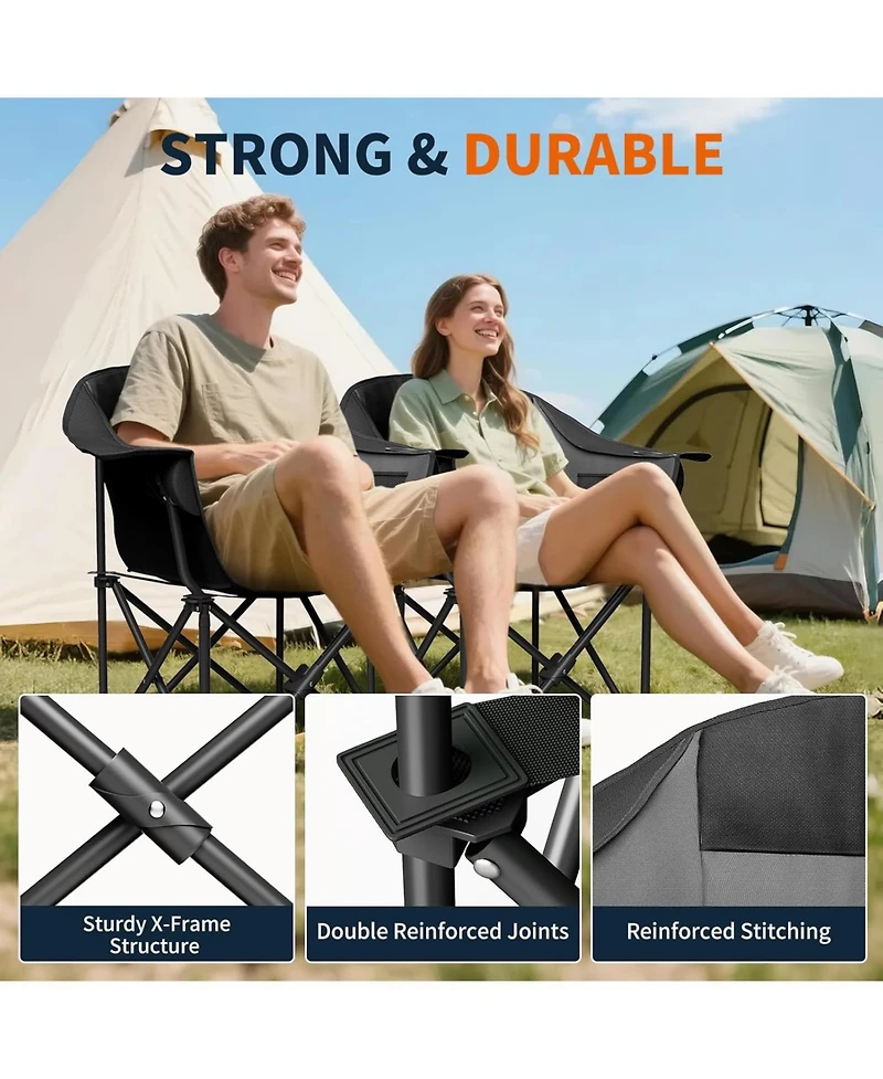 Mooncool Padded Camping Chair Portable Heavy Duty Arm Chairs with Side Pockets Cup Holder
