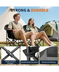 Mooncool Padded Camping Chair Portable Heavy Duty Arm Chairs with Side Pockets Cup Holder