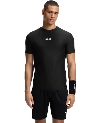 Boss by Hugo Men's Active Jacquard-Stripe Logo Slim-Fit T-Shirt