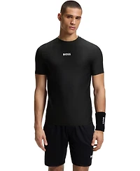 Boss by Hugo Men's Active Jacquard-Stripe Logo Slim-Fit T-Shirt