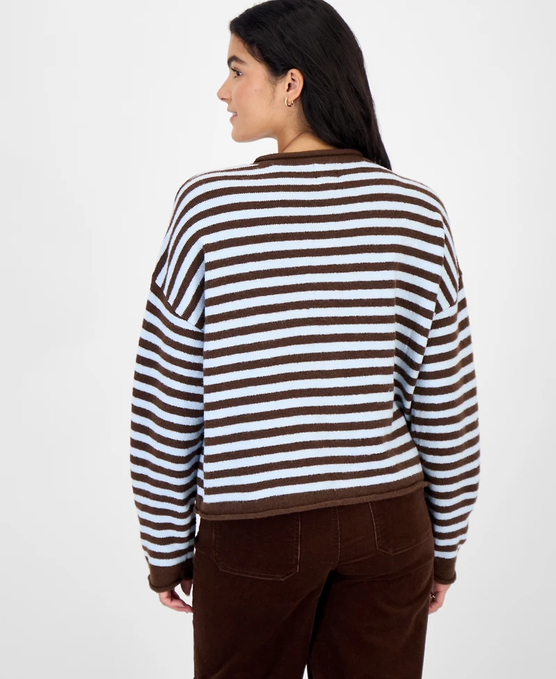 Hippie Rose Juniors' Oversized Rollneck Striped Cardigan