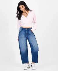 Hippie Rose Juniors' Surplice Studded Pullover Sweater