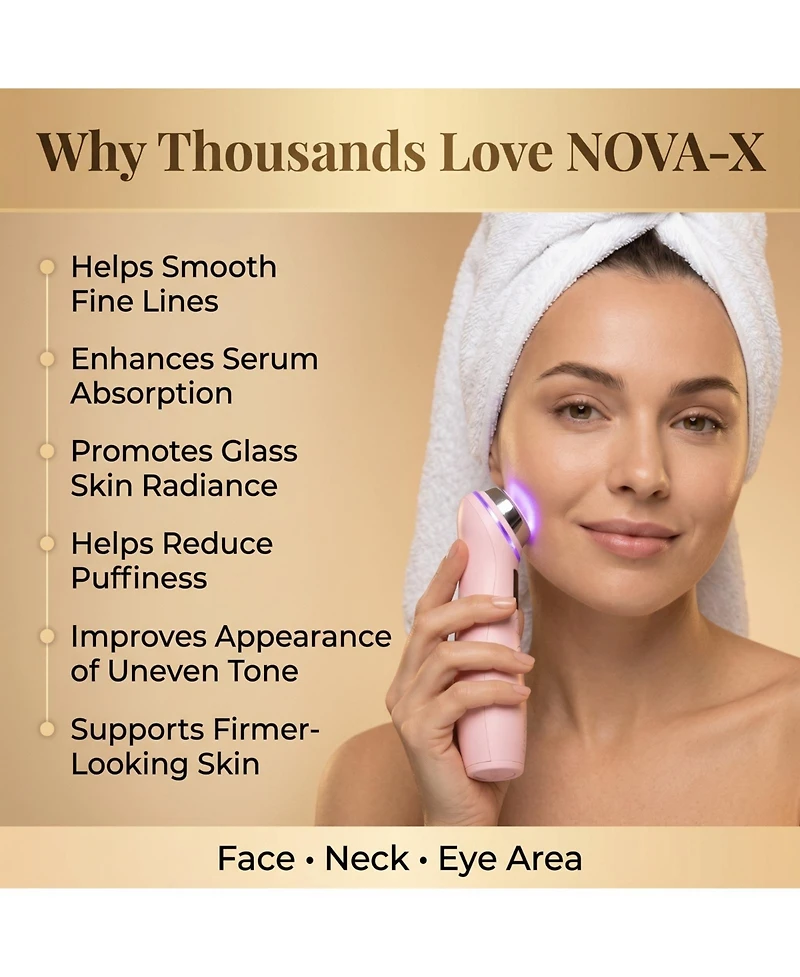 GLO24K Nova-x Advanced Led Beauty Device, 7 Color Red Light Therapy for Firmer, Smoother, Glass-Like Skin on Face and Neck