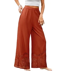 Cupshe Women's Rust Elastic Waist Lace Trim Wide Leg Pants