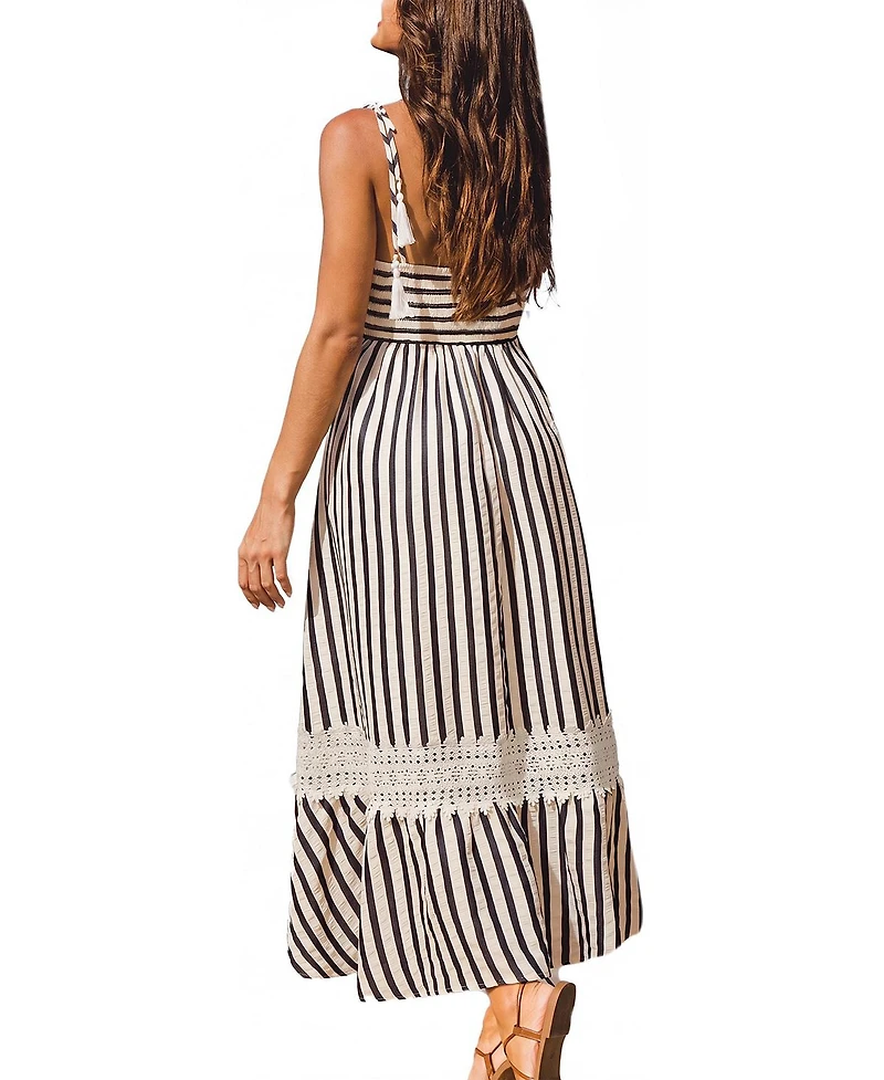 Cupshe Women's Champagne Dreams Striped Maxi Beach Dress