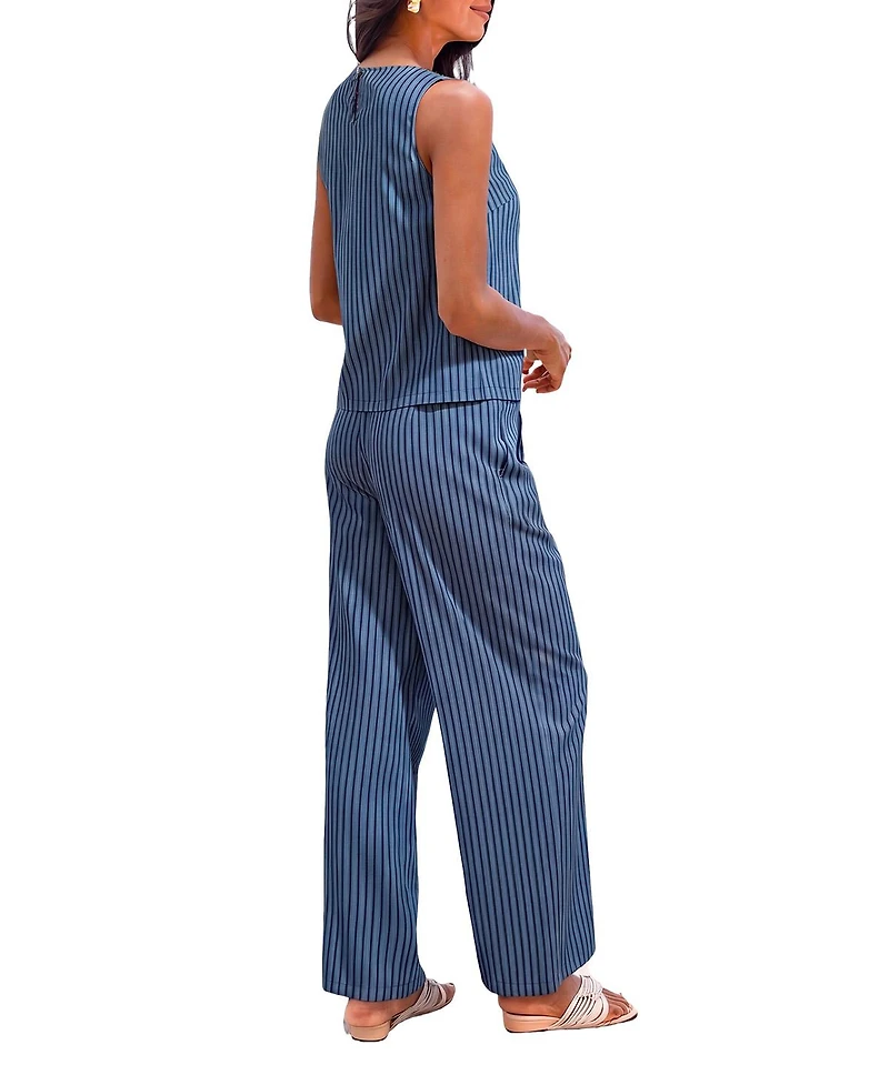 Cupshe Women's Vertical Stripe Sleeveless Top and Wide Leg Pants Matching Set