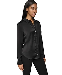 Dkny Petite Satin Front-Button Long-Sleeve Top