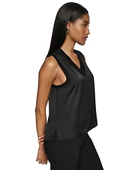 Dkny Petite Mix Media V-Neck Sleeveless Pull-On Top