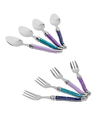 French Home Plum Rose Laguiole 8-Piece Dessert Spoons and Fork Set