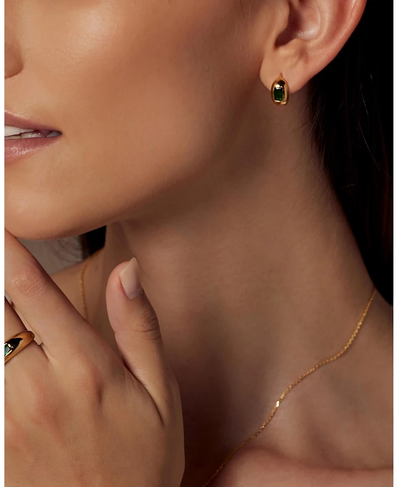 Sterling Silver 18k Gold Plated Lois Emerald Huggies