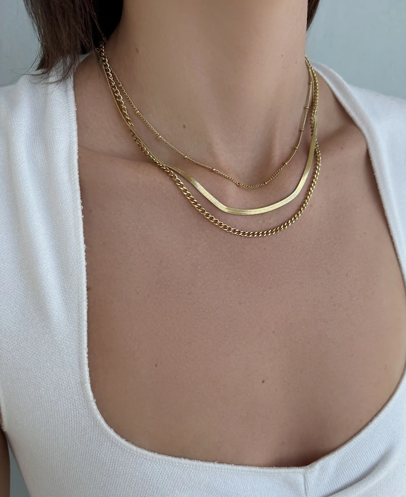 Adornia Tarnish Resistant Gold Set of 3 Chain Necklace