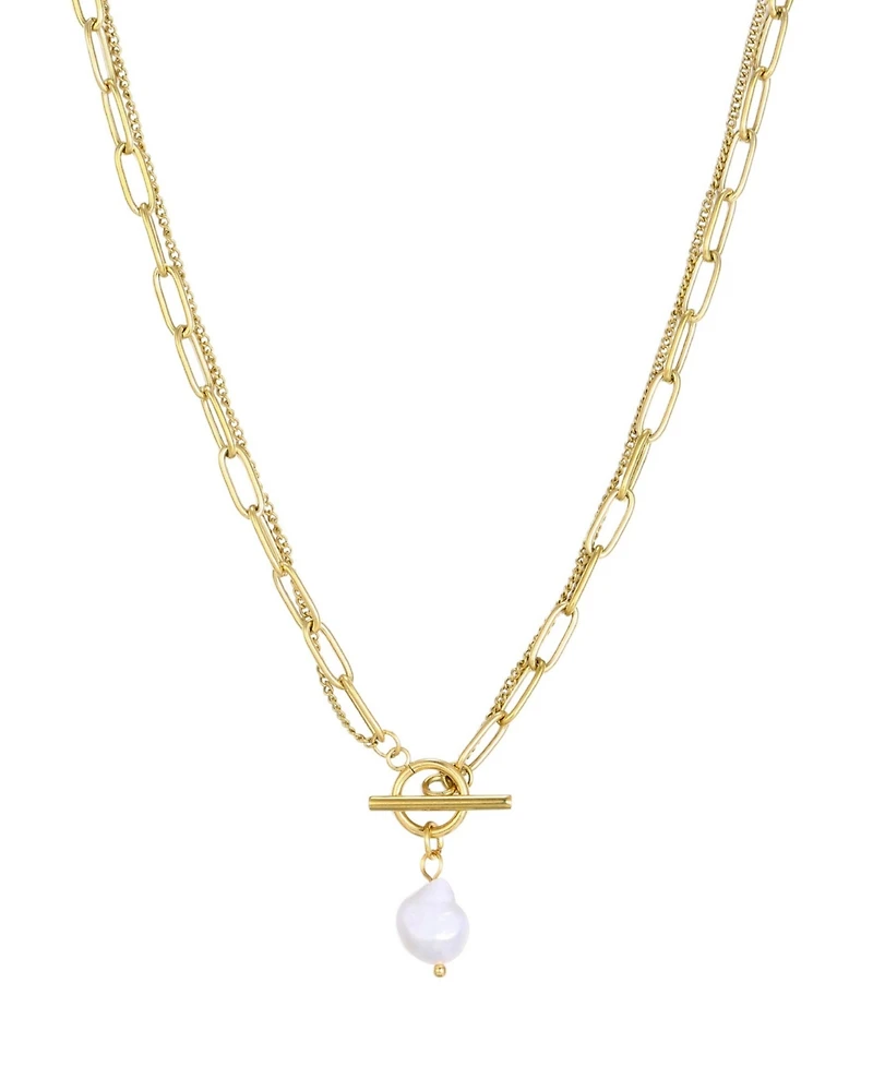 Adornia Tarnish Resistant Gold Layered Natural Freshwater Pearl Toggle Necklace