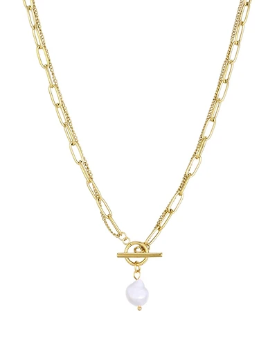 Adornia Tarnish Resistant Gold Layered Natural Freshwater Pearl Toggle Necklace