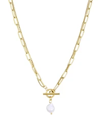 Adornia Tarnish Resistant Gold Layered Natural Freshwater Pearl Toggle Necklace