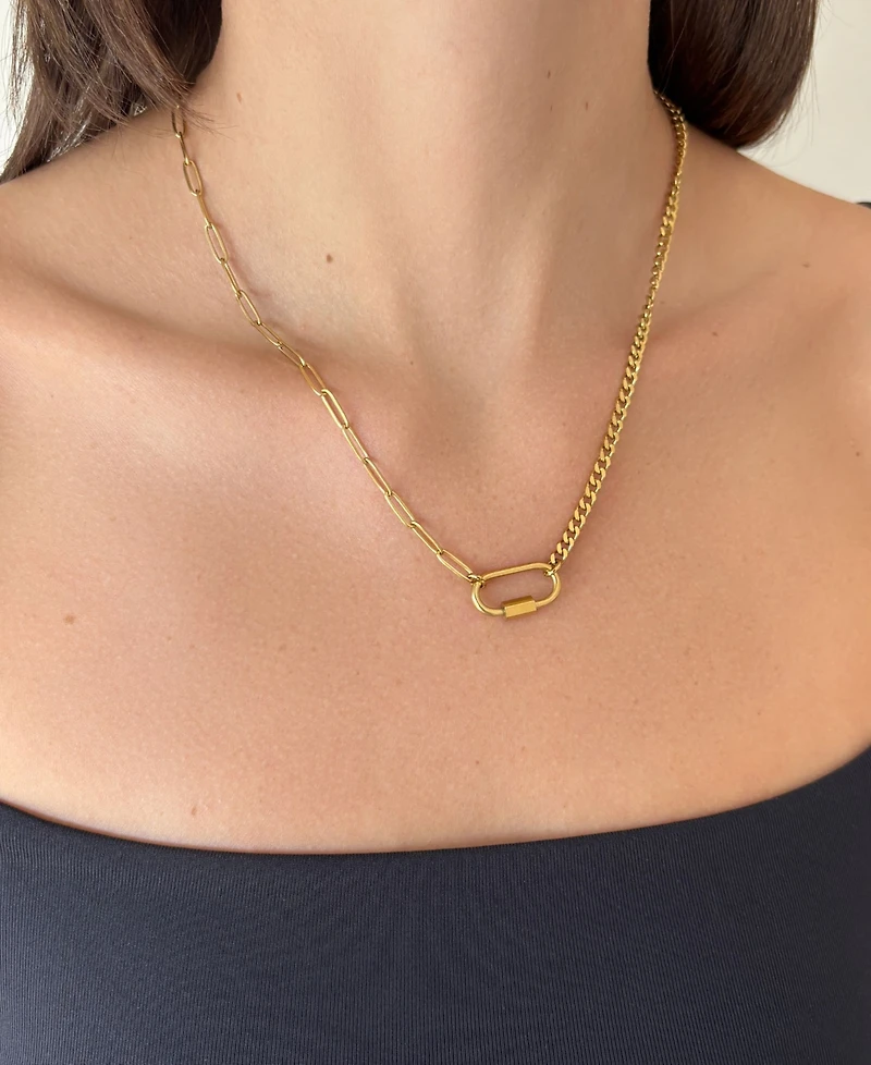Adornia Tarnish Resistant Gold Carabiner Lock Paperclip Chain Necklace