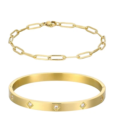 Adornia Tarnish Resistant Gold Paperclip Chain and Star Cuff 2-Piece Set