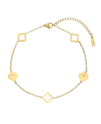 Adornia Tarnish Resistant Gold Bolo Clover Station Anklet