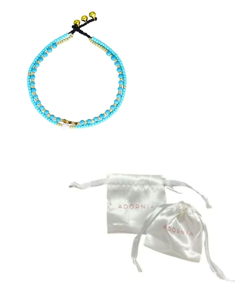 Adornia Natural Freshwater Pearl and Turquoise Bead Adjustable Anklet Set