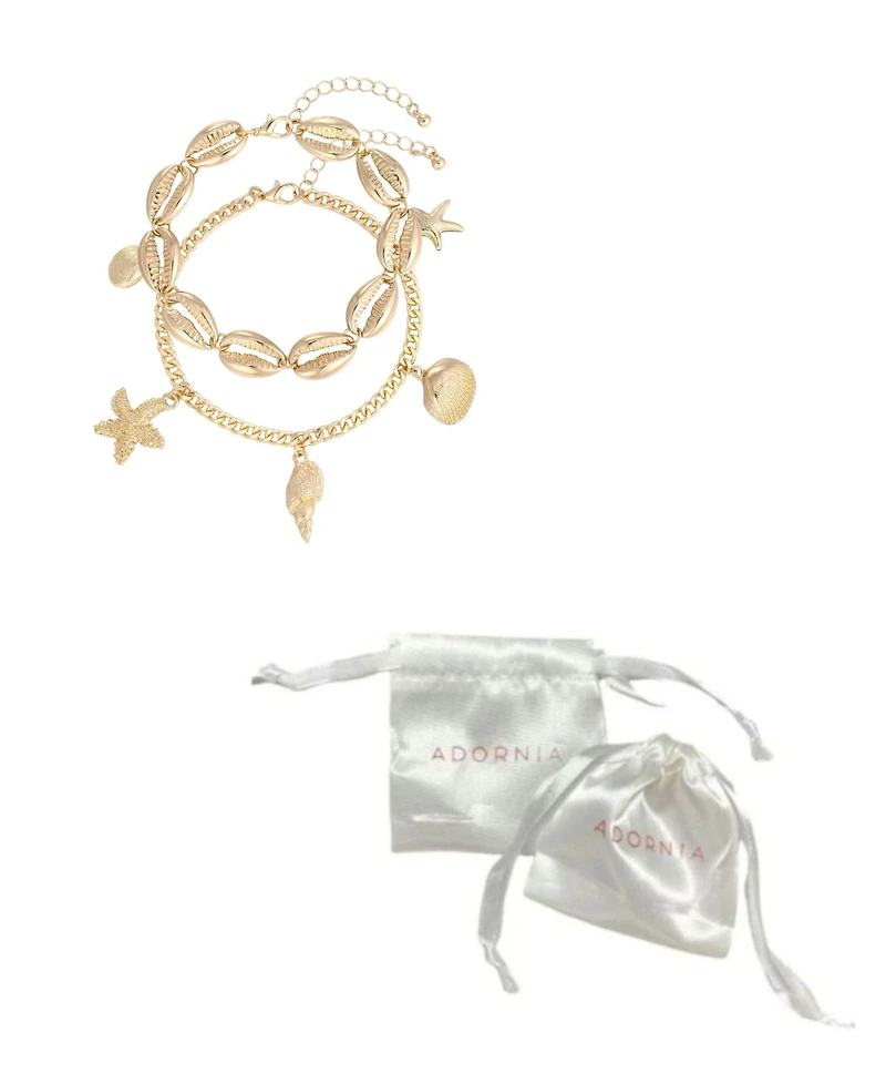 Adornia Gold Shell Charm Anklet Set
