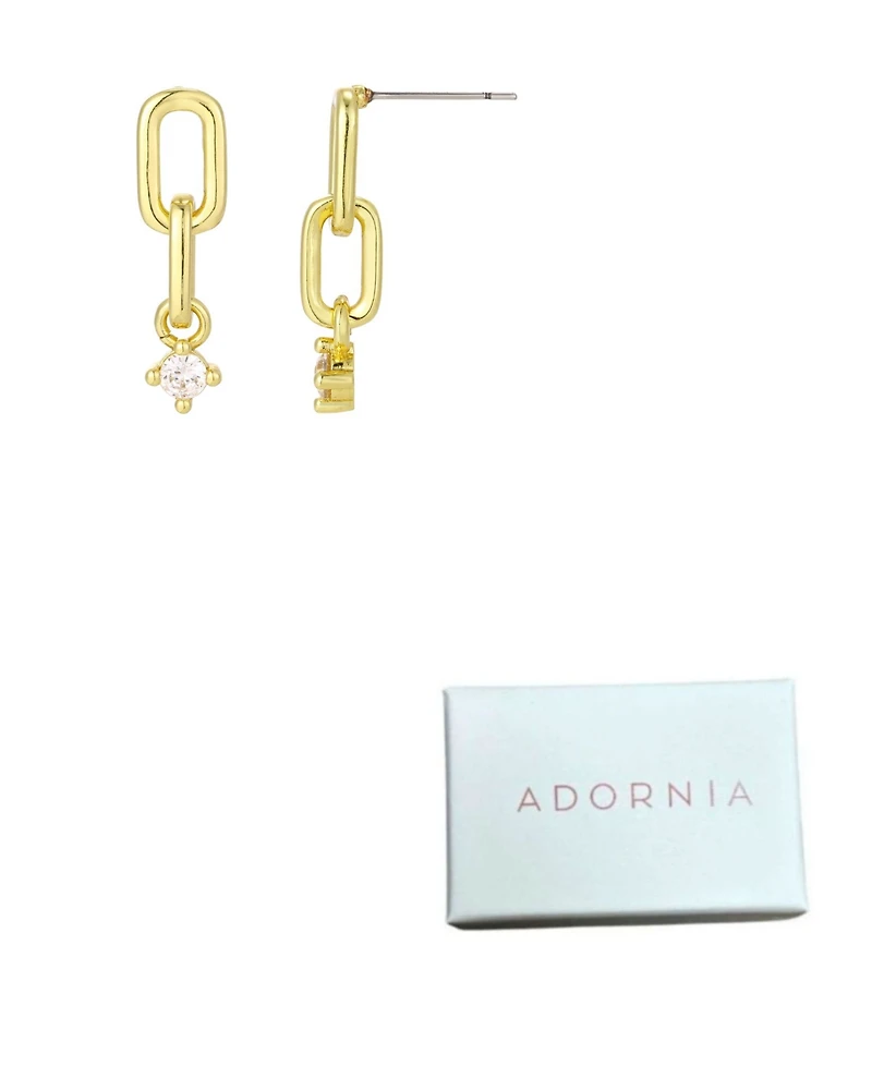 Adornia Gold Mini Paperclip Link Cubic Zirconia Drop Earrings