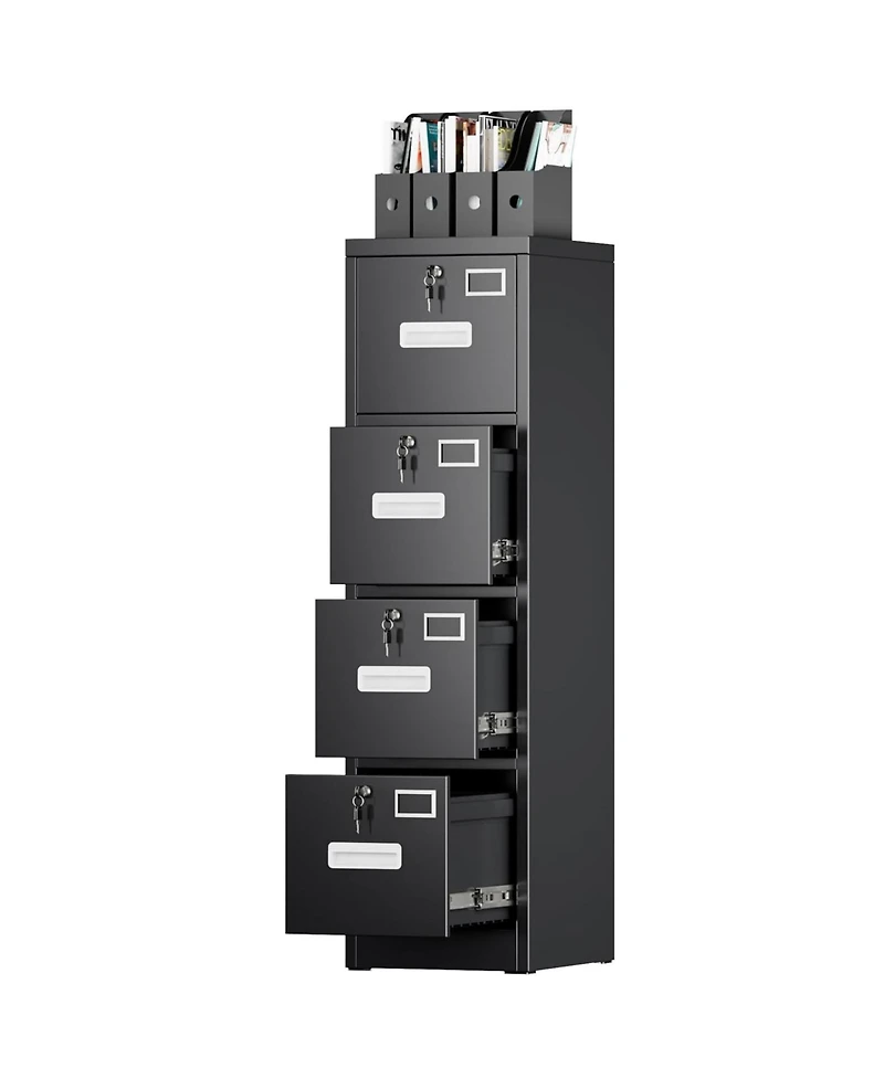 Boyel Living 4 Drawer Metal File Cabinet with Lock, Vertical Filing for Letter/Legal/A4/F4, Home Office Storage Name Card Holder