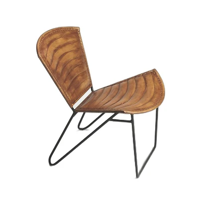 HomeRoots 23" Leather and Iron Striped Side Chair