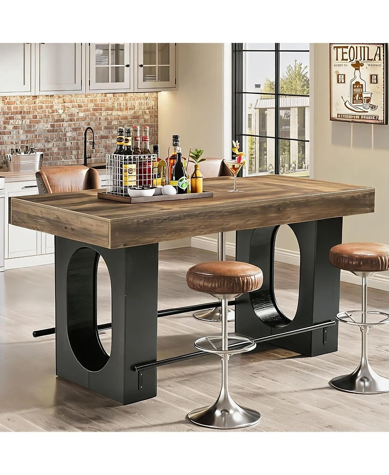 Tribesigns 63" Bar Table: Industrial counter height pub table with footrest. Coffee bar unit for kitchen, bistro, dining room.