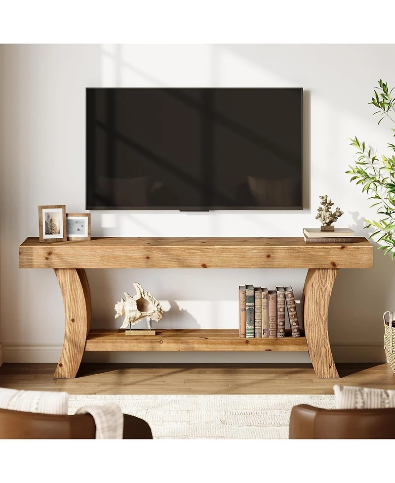 Tribesigns Solid Wood Tv Stand for 55/60/65/75" Tvs, Farmhouse TV Console, Low Entertainment Center with Storage for Living Room
