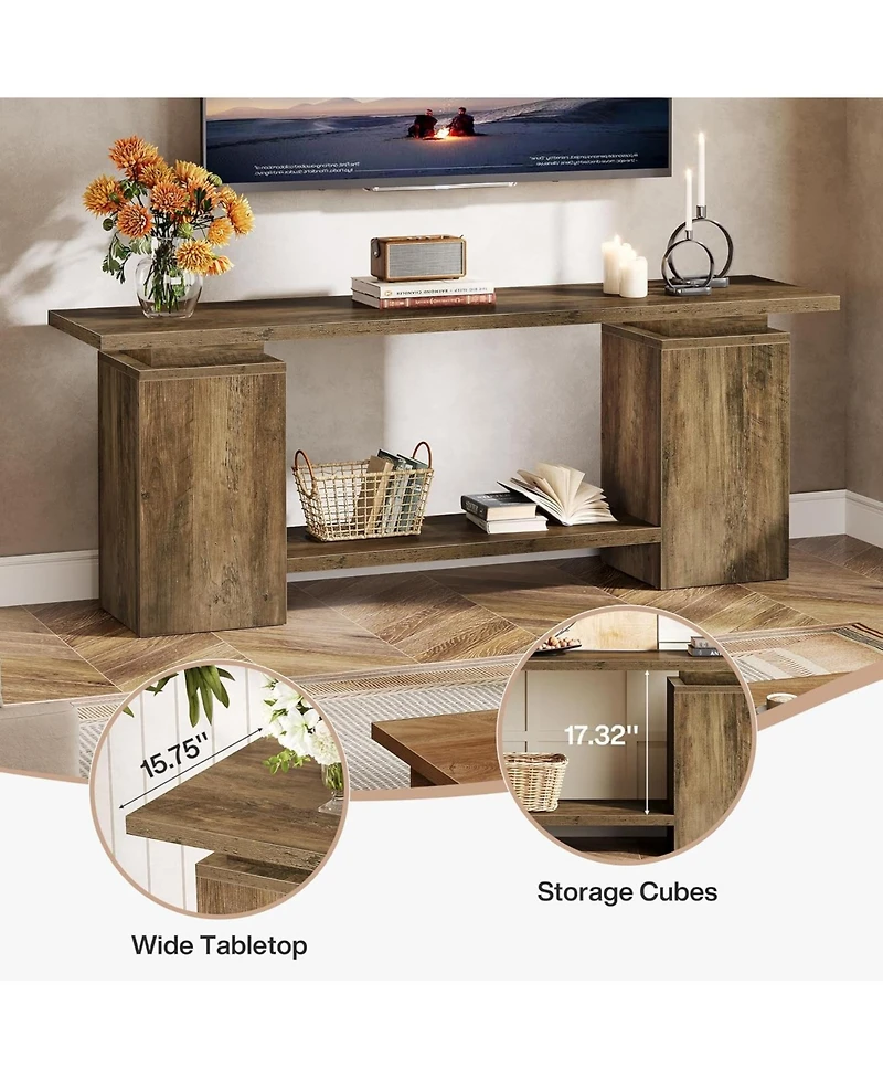 Tribesigns 63" Farmhouse Tv Stand for TVs up to 65", Rustic Wood Entertainment Center with Open Storage Shelf