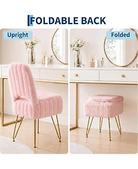 gaomon Vanity Stool Chair with Backrest, Square Ottoman with Hidden Storage Compartment, Soft Faux Fur Fabric, 280 Lbs Weight Capacity