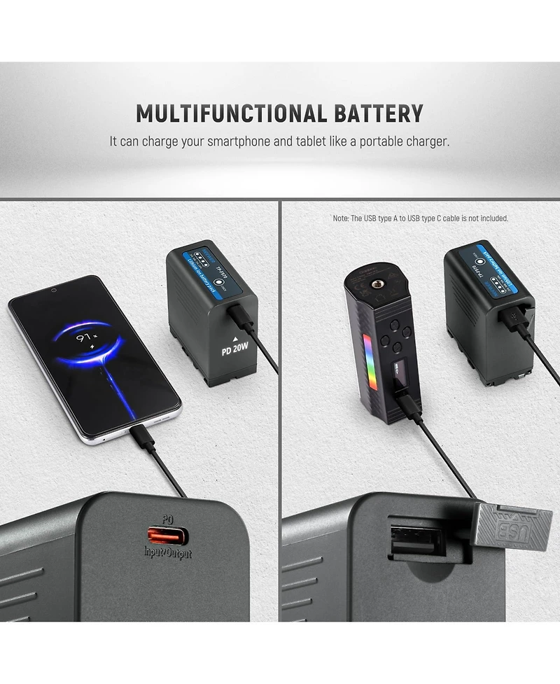 Neewer Np-F970 Camera Battery and Charging Accessory with 7800mAh, 20W, Usb C for select Sony Np-f-series devices