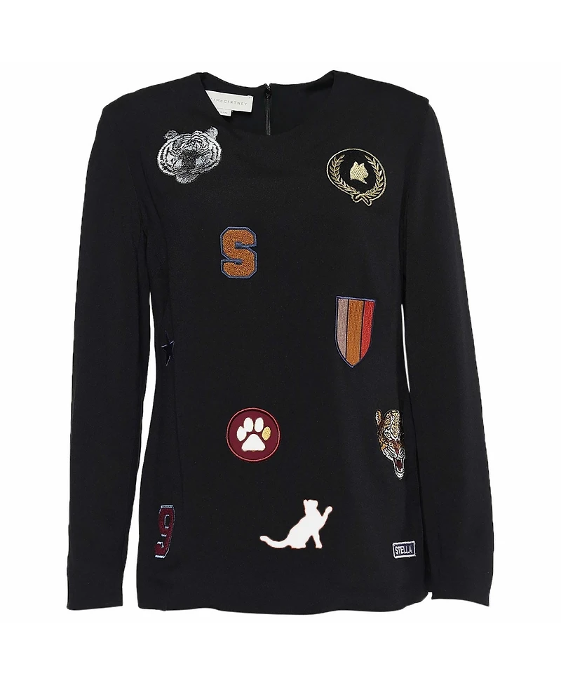 Pre-Owned Stella Mccartney Women's Embroidered Patch Crepe Long Sleeve Top
