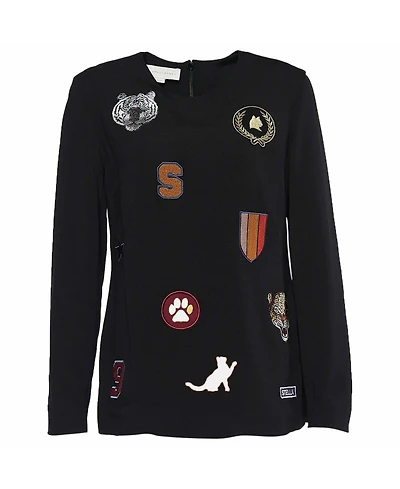 Pre-Owned Stella Mccartney Women's Embroidered Patch Crepe Long Sleeve Top