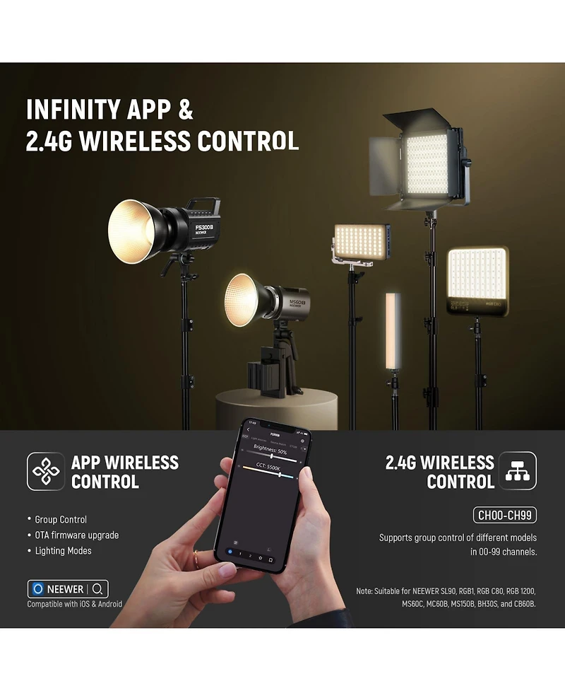 Neewer FS300B Led Video Light with 300W, 44500Lux, 2700K-6500K